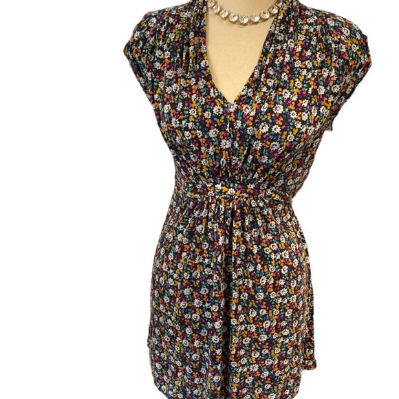 French Connection Dress Sz 10 Floral Stretchy Summer V Neck - Picture 2 of 8